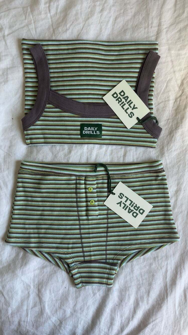 BRAND NEW Daily Drills Green Striped Thermal Tank & Shorts